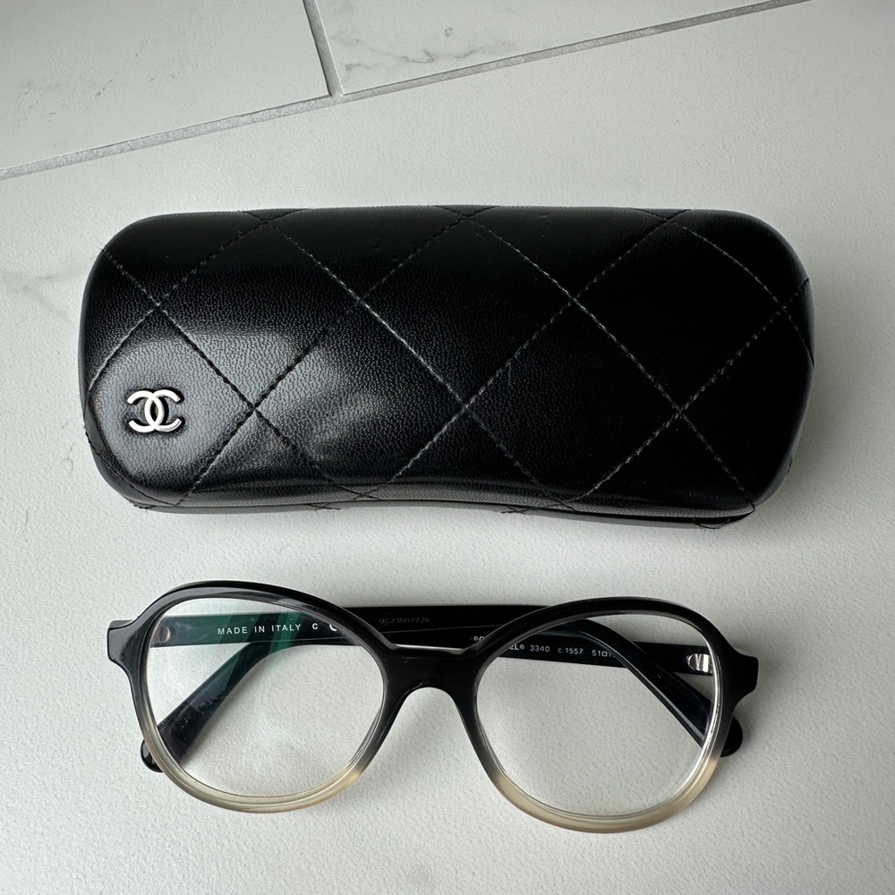CHANEL Black and Gradient Grey Glasses with Quilted Case